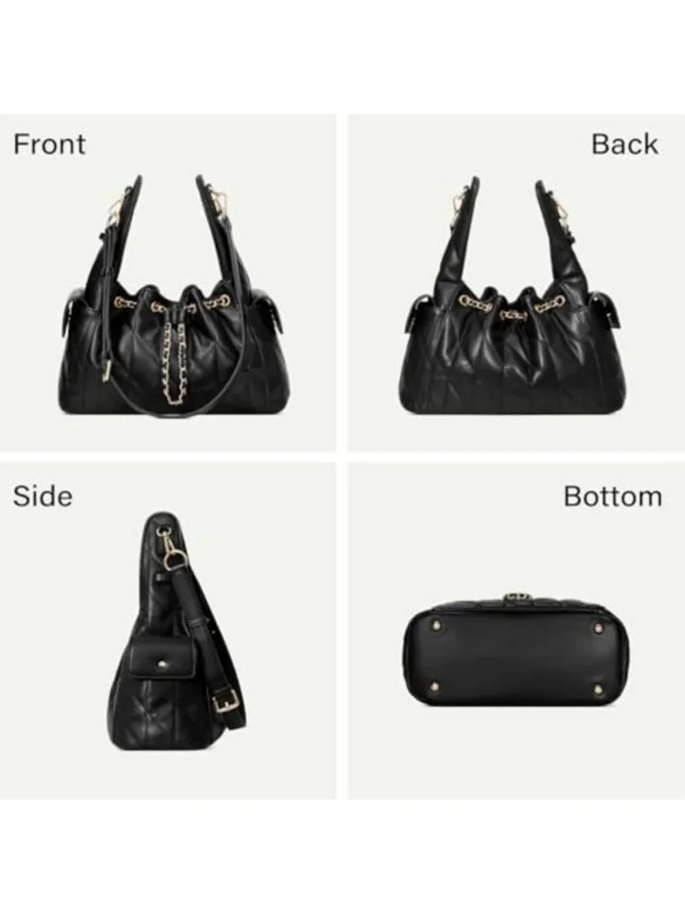 Quilted Leather Tote Bag for Women, Adjustable Strap Slouchy Hobo Purse